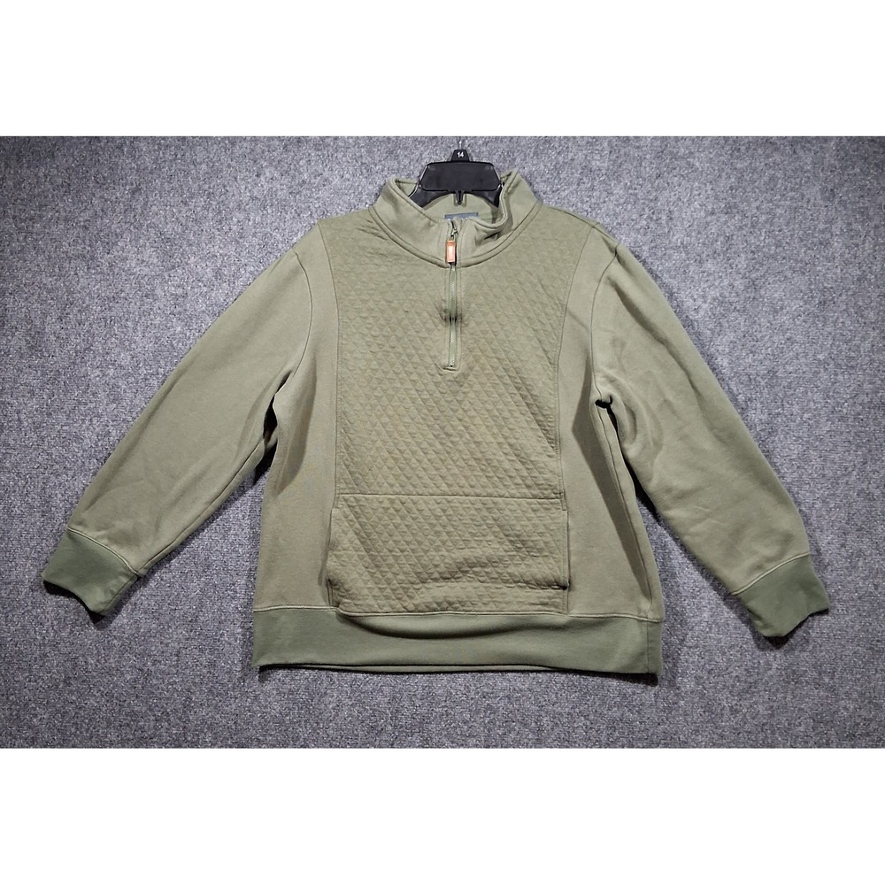 Serra Mens Olive Green Quilted Quarter‎ Zip Pullover Fleece Sweatshirt XL 53792